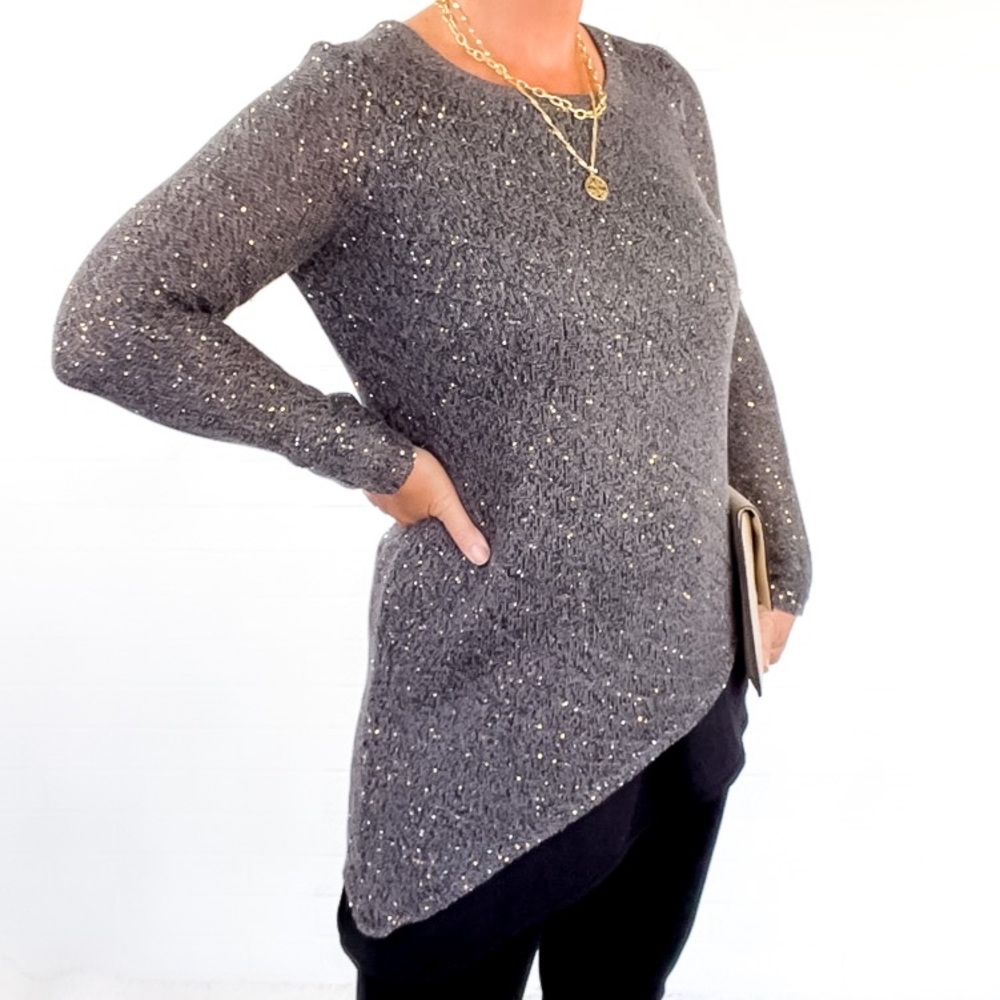 Apt.9 Gray Sequin Asymmetrical Sweater - Small - image 3